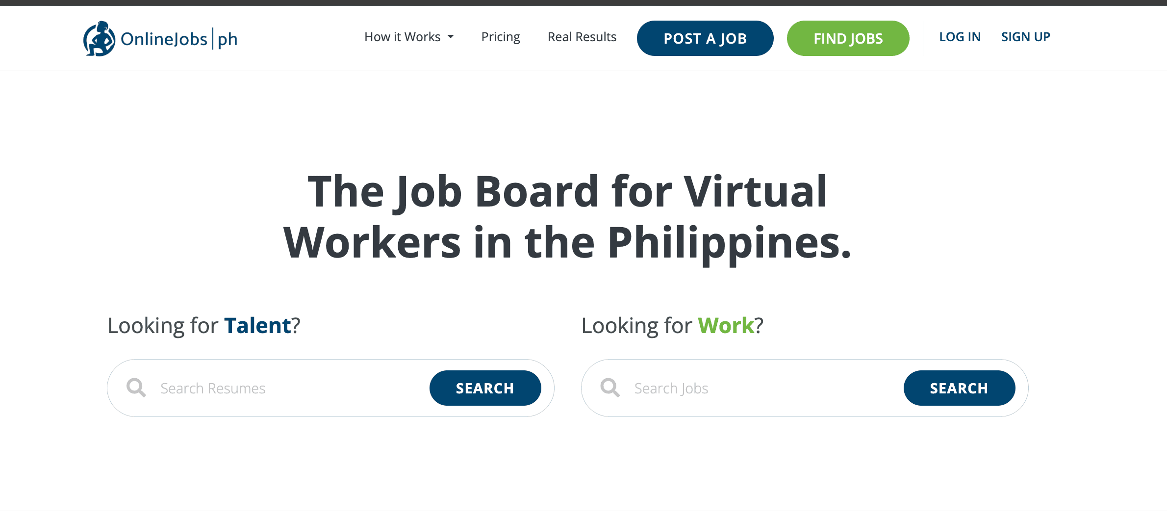 OnlineJobs.ph platform homepage for hiring Filipino remote talent